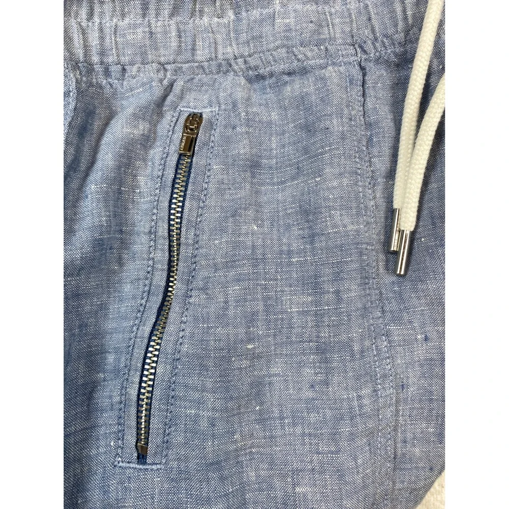 Athleta Cabo 100% Linen Wide Leg Pants Blue Chambray Drawstring 12T Tall Comfy - Picture 6 of 11